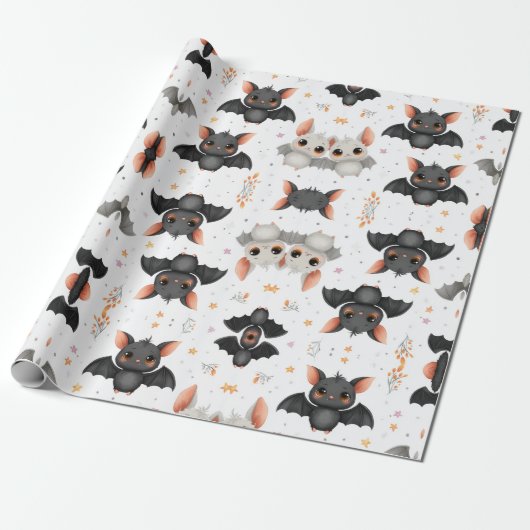 Cute Baby Bats Halloween Wrapping Paper Cadeaupapier (Uitgerold)