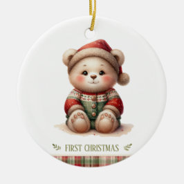 Cute Baby Bear First Christmas Keepsake Photo Keramisch Ornament