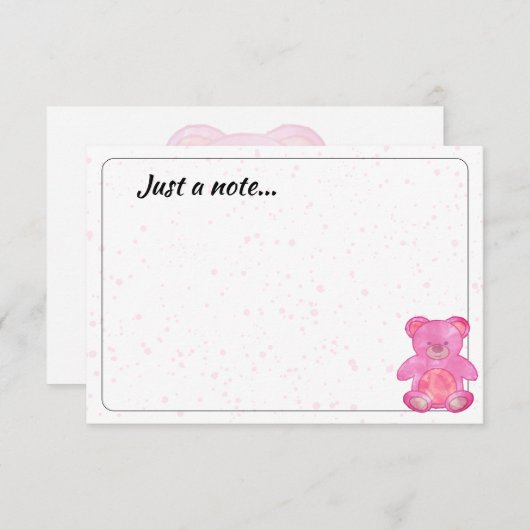 Cute Baby Bear In Pink Custom Just a Note Notitiekaartje (Voorkant / Achterkant)