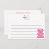 Cute Baby Bear In Pink Custom Lined Monogram  Notitiekaartje (Voorkant / Achterkant)