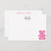 Cute Baby Bear In Pink Custom Monogram  Notitiekaartje (Voorkant / Achterkant)