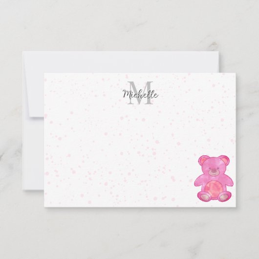 Cute Baby Bear In Pink Personalized Notitiekaartje (Voorkant)