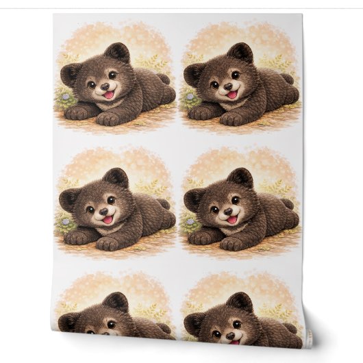 Cute Baby Bear Pattern Wallpaper Nursery Kids Behang (Afrollen)