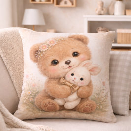 Cute Baby Bear With Bunny Neutral Kids Room Kussen