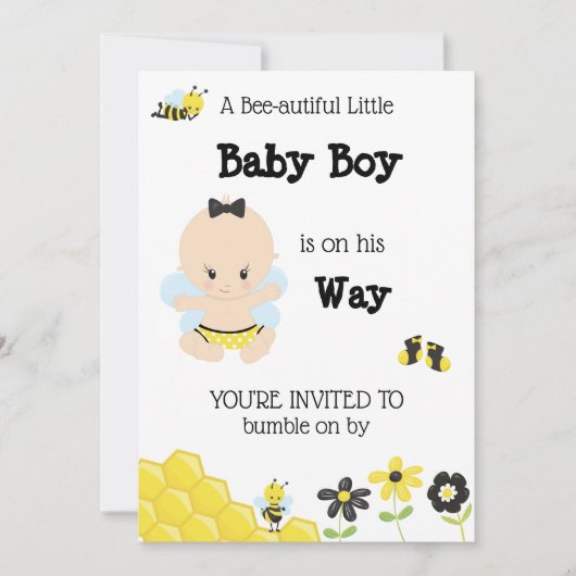 *~* Cute Baby Bee Baby BOY Shower Invitation Kaart (Voorkant)