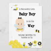 *~* Cute Baby Bee Baby BOY Shower Invitation Kaart (Voorkant / Achterkant)
