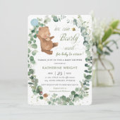 Cute Baby Beer Greenery Boy Baby shower Invitation Kaart (Staand voorkant)