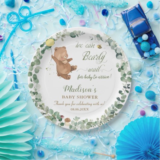 Cute Baby Beer Greenery Gender Neutral Baby shower Papieren Bordje (Feest)