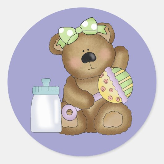 Cute Baby Beer met Baby flesje en Rattle Ronde Sticker (Voorkant)