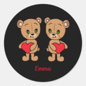 Cute baby beer met harten klassieke ronde sticker (Voorkant)