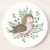 Cute Baby Bird Forest Greenery Woodland Pattern Zandsteen Onderzetter (Voorkant)