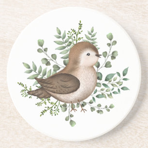 Cute Baby Bird Forest Greenery Woodland Pattern Zandsteen Onderzetter