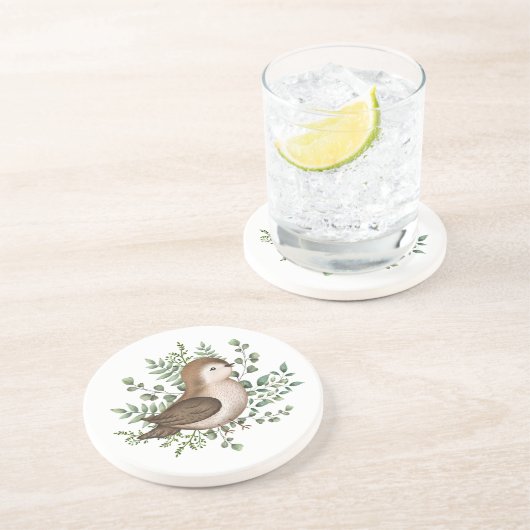 Cute Baby Bird Forest Greenery Woodland Pattern Zandsteen Onderzetter (Zijkant)