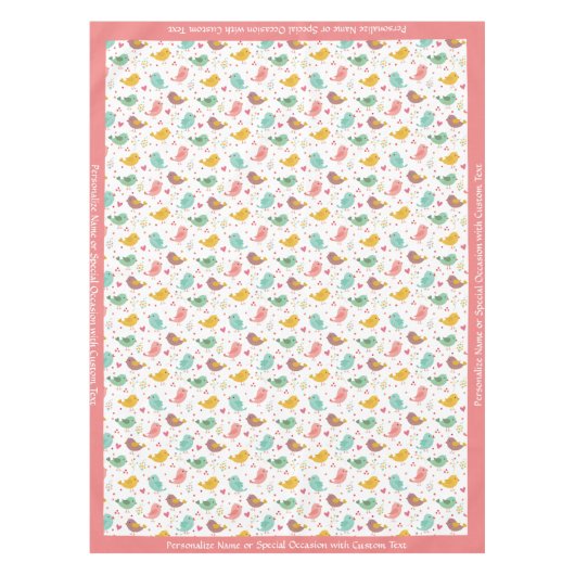 Cute Baby Bird Heart Pink Blauwgroen Paars Persone Tafelkleed (Voorkant)