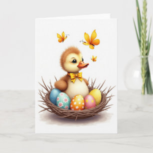 Cute Baby Bird Nest Pasen Eierkaart Kaart