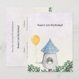 Cute Baby Bird With Yellow Balloon Invitation Briefkaart