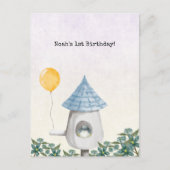 Cute Baby Bird With Yellow Balloon Invitation Briefkaart (Voorkant)
