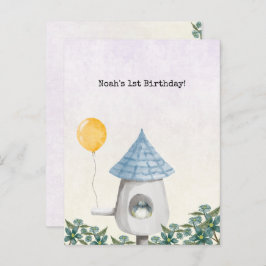 Cute Baby Bird With Yellow Balloon Invitation Briefkaart
