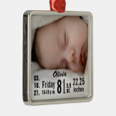 Cute Baby Birth Stats Birth Record Kerstfoto Metalen Ornament (Rechts)
