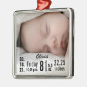 Cute Baby Birth Stats Birth Record Kerstfoto Metalen Ornament (Links)