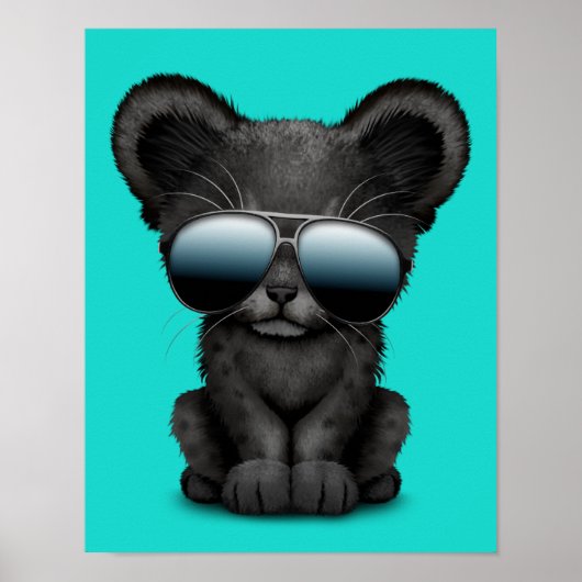 Cute Baby Black Panther Wearing Sunglasses Poster (Voorkant)