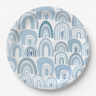 Cute Baby Blue Boho Rainbow Patroon Papieren Bordje