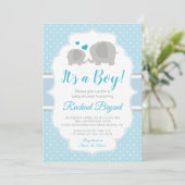 Cute Baby Blue Boy Elephant Baby shower Kaart (Staand voorkant)