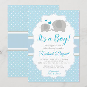 Cute Baby Blue Boy Elephant Baby shower Kaart