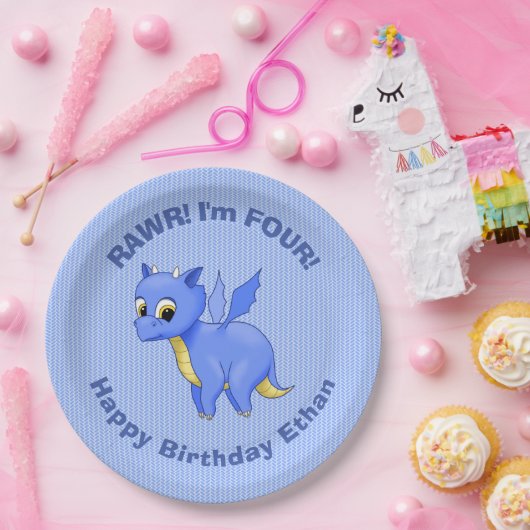 Cute Baby Blue Dragon Papieren Bordje (Feest)