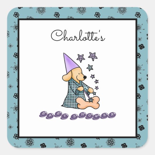 Cute Baby Blue en Black Elegant Funny Dog Vierkante Sticker (Voorkant)