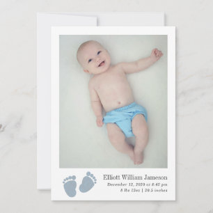 Cute Baby Blue Footprint Newborn Foto Birth Aankondiging