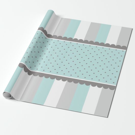 Cute Baby Blue & Gray Stripes and Polka Dots Cadeaupapier (Uitgerold)