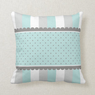 Cute Baby Blue & Gray Stripes and Polka Dots Kussen