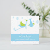 Cute Baby Blue "het is een jongen" Baby shower Kaart (Staand voorkant)