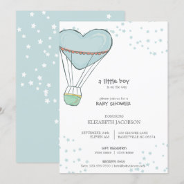 Cute Baby Blue Hot Air Ballon Baby shower Kaart