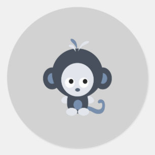 Cute Baby Blue Monkey Ronde Sticker
