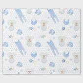 Cute Baby Blue Pattern Waterverf Baby shower Cadeaupapier (Vlak)