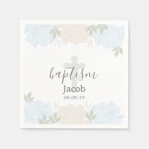 Cute Baby Blue Peonies Baby Baptisme Servet