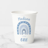 Cute Baby Blue Rainbow Boho First Birthday Papieren Bekers (Achterkant)