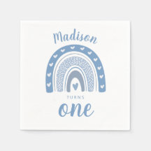 Cute Baby Blue Rainbow Boho First Birthday