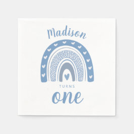 Cute Baby Blue Rainbow Boho First Birthday Servet