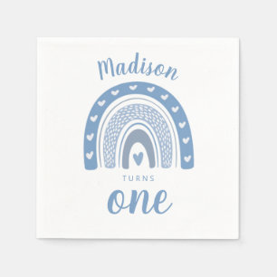 Cute Baby Blue Rainbow Boho First Birthday Servet