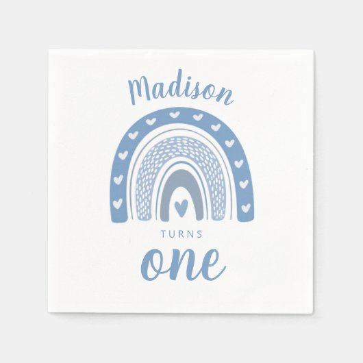 Cute Baby Blue Rainbow Boho First Birthday Servet (Voorkant)