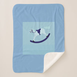 Cute Baby Blue Rocking Horse Sherpa Deken