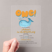 Cute Baby Blue Whale 1st Birthday Acryl Uitnodigingen (Insitu (Draagbaar))