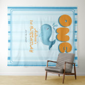 Cute Baby Blue Whale 1st Birthday Backdrop Wandkleed (In Situ (horizontaal))