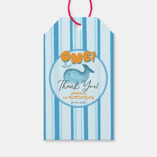 Cute Baby Blue Whale 1st Birthday Cadeaulabel (Voorkant)