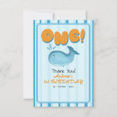 Cute Baby Blue Whale 1st Birthday Stripes Bedankkaart (Voorkant)