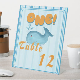 Cute Baby Blue Whale 1st Birthday Table Numbers Reclamebord Met Voetstuk