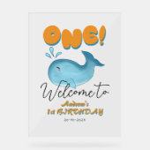 Cute Baby Blue Whale 1st Birthday Welcome Acryl Bord (Voorkant)